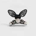 Black Lace Bunny Ears Rhinestone Hair Claw - Black with Ears