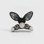 Black Lace Bunny Ears Rhinestone Hair Claw - Black with Ears