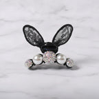 Lace Bunny Ears Rhinestone Hair Claw - Black Lace Bunny