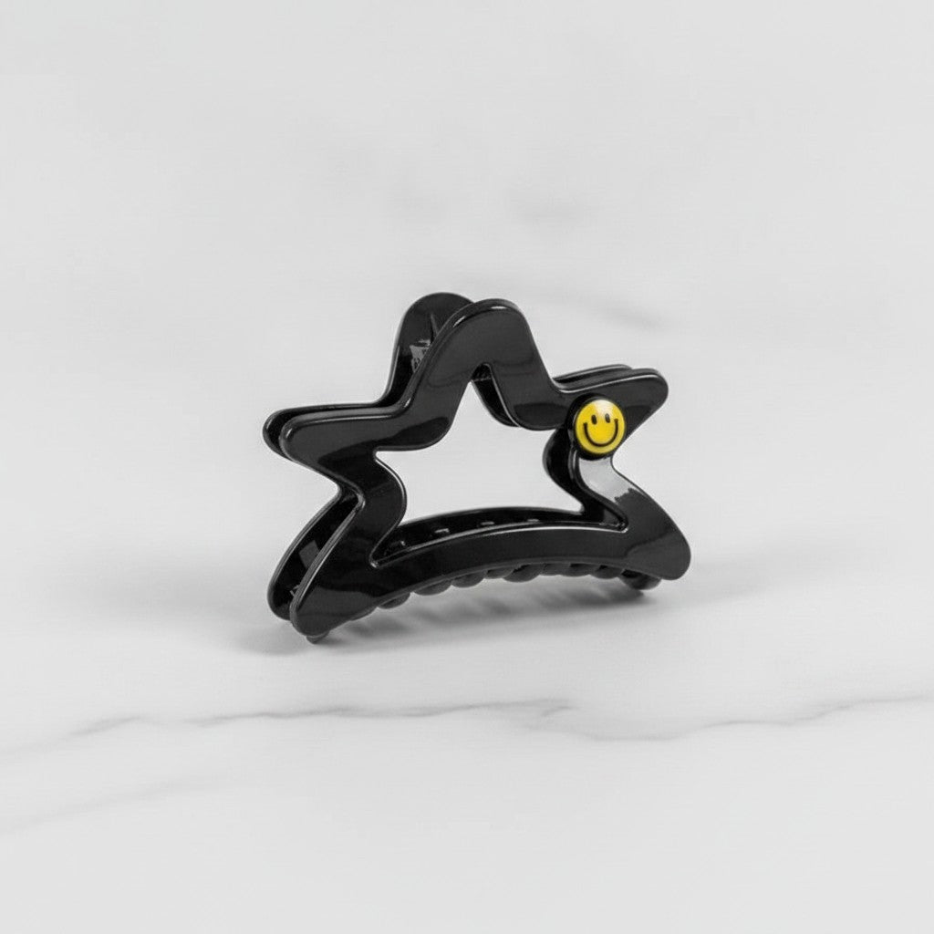 Star Hair Claw With Smiley Charm - Black Smiley Star – hair accessories (view 3)