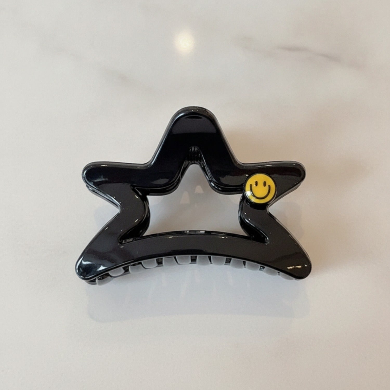 Black Star Hair Claw With Smiley Charm - Black Smiley Star
