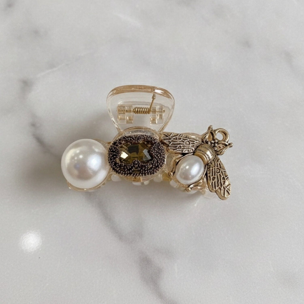 Pearl Bee Charm Hair Claw Clip - Pearl Bee Gold