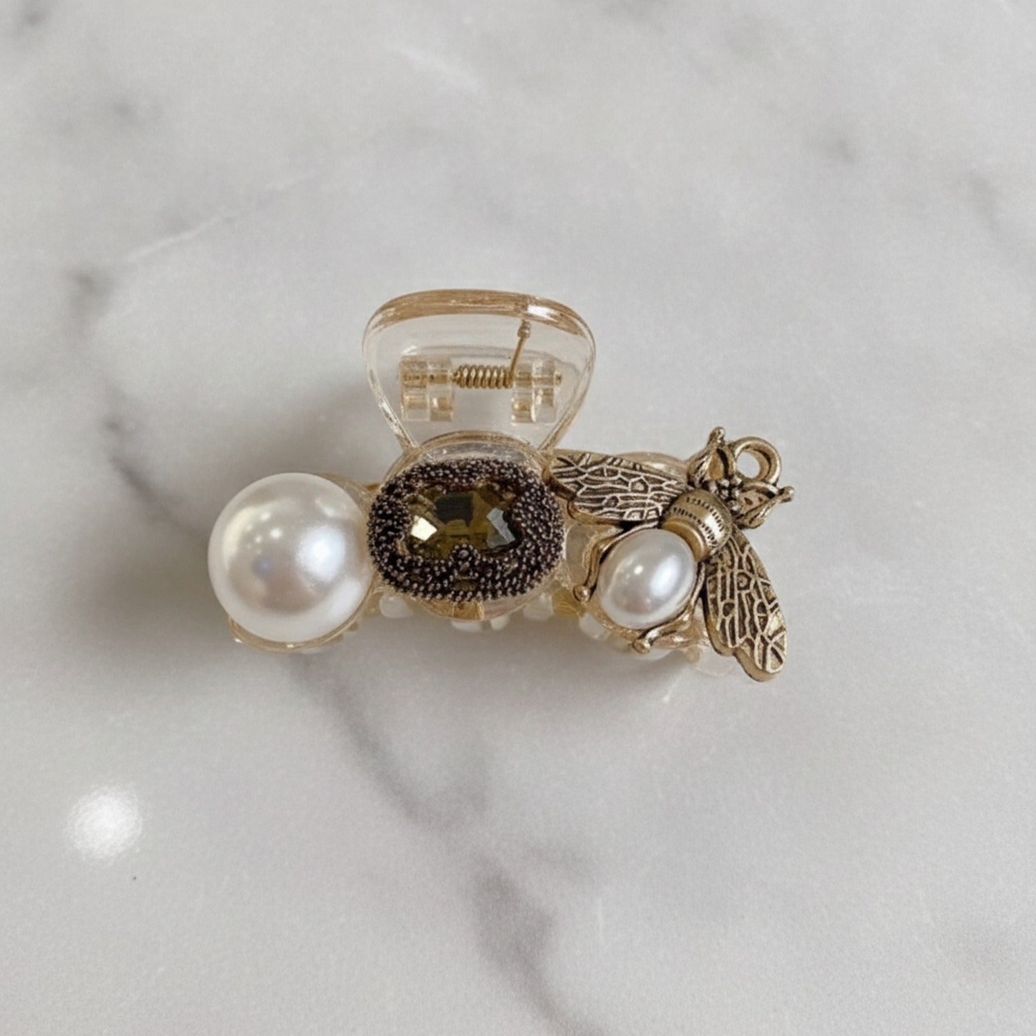 Pearl Bee Charm Hair Claw Clip - Pearl Bee Gold
