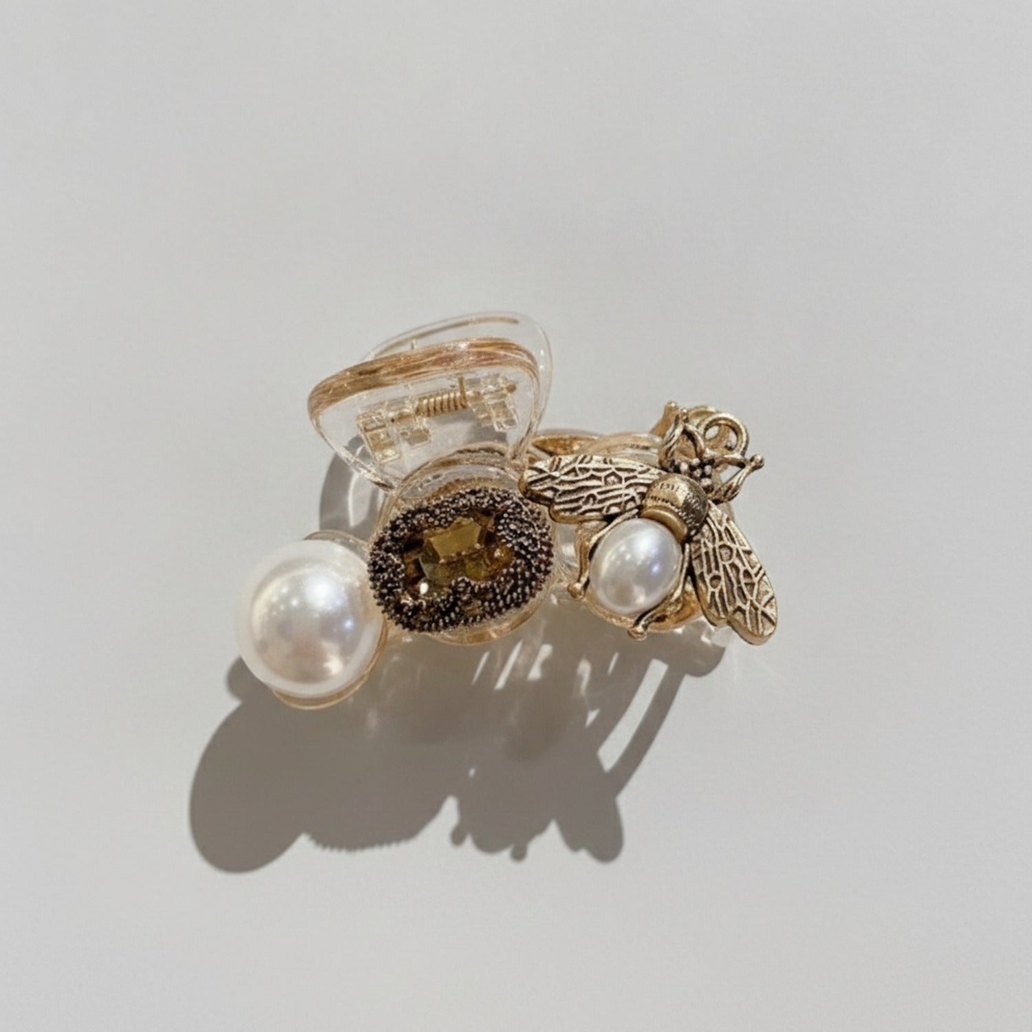 Pearl Bee Charm Hair Claw Clip - Pearl Bee Gold