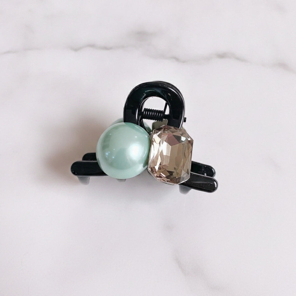 Hair Claw Clip Pearl Crystal - Mint Pearl Champagne