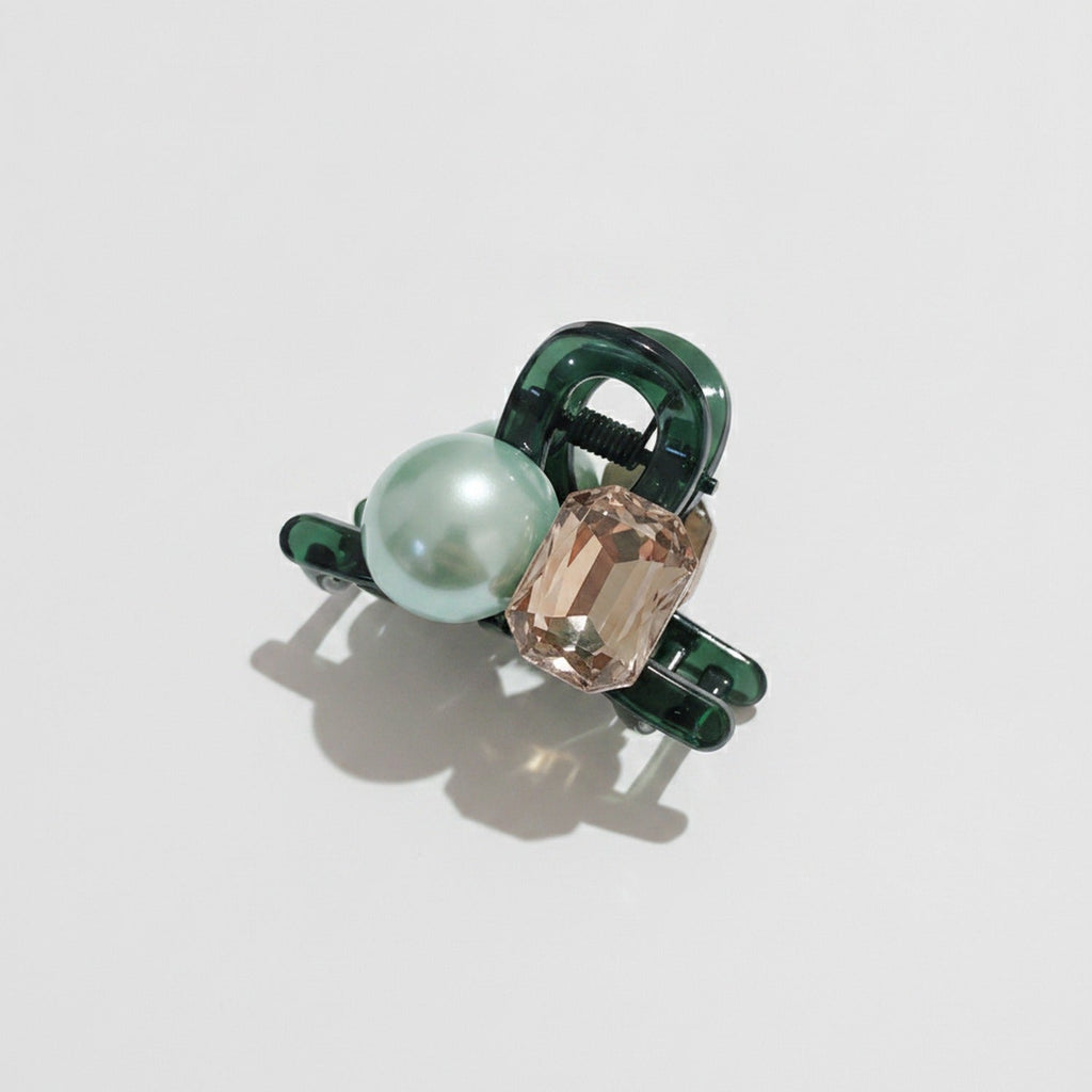 Hair Claw Clip Pearl Crystal - Mint Pearl Champagne