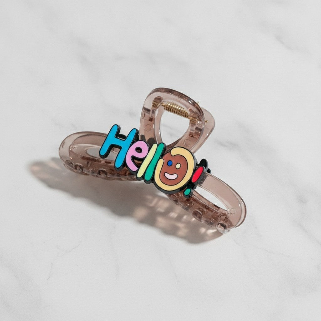 Translucent Brown Hair Claw With Colorful Smiley Charm – hair accessories (view 3)