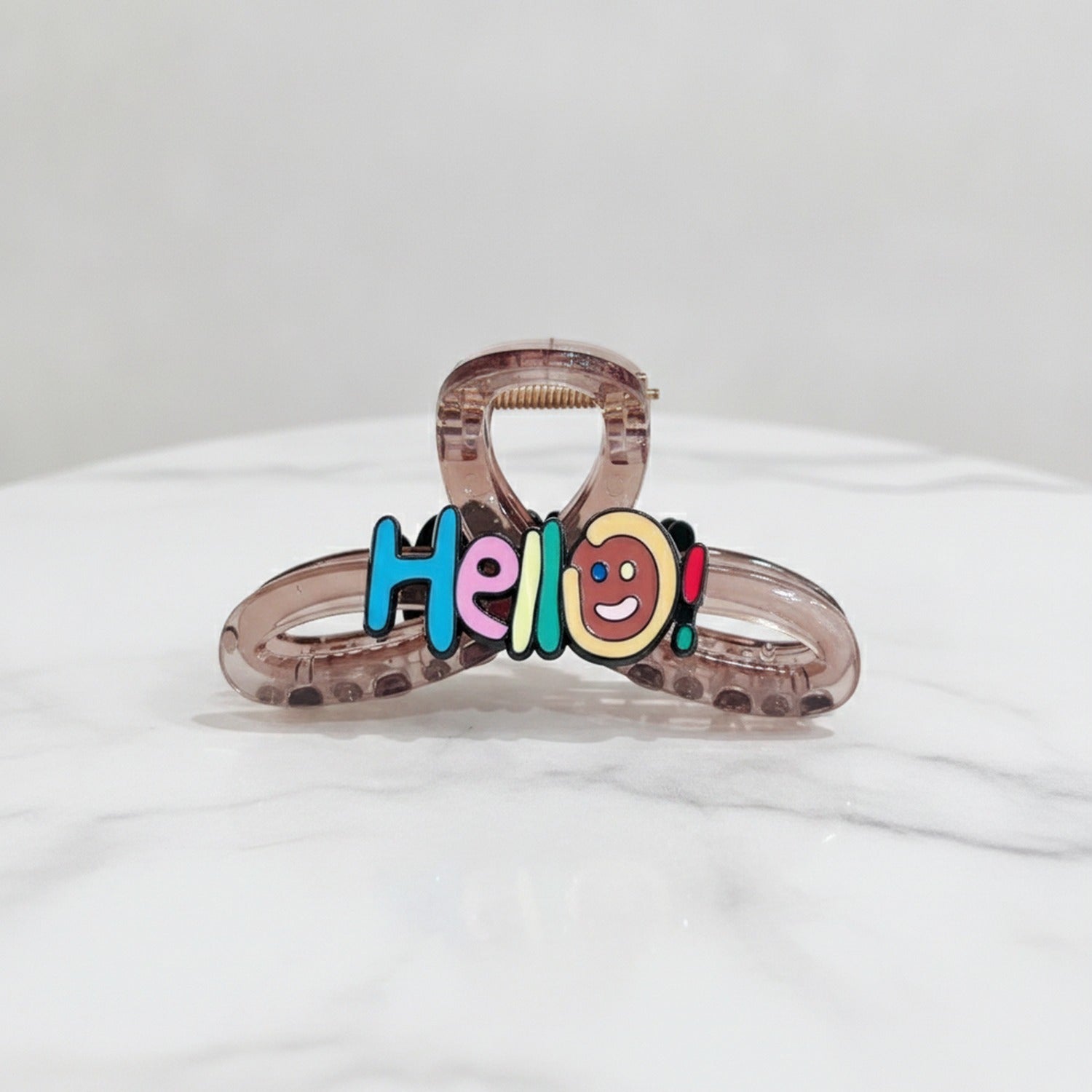 Translucent Brown Hair Claw With Colorful Smiley Charm