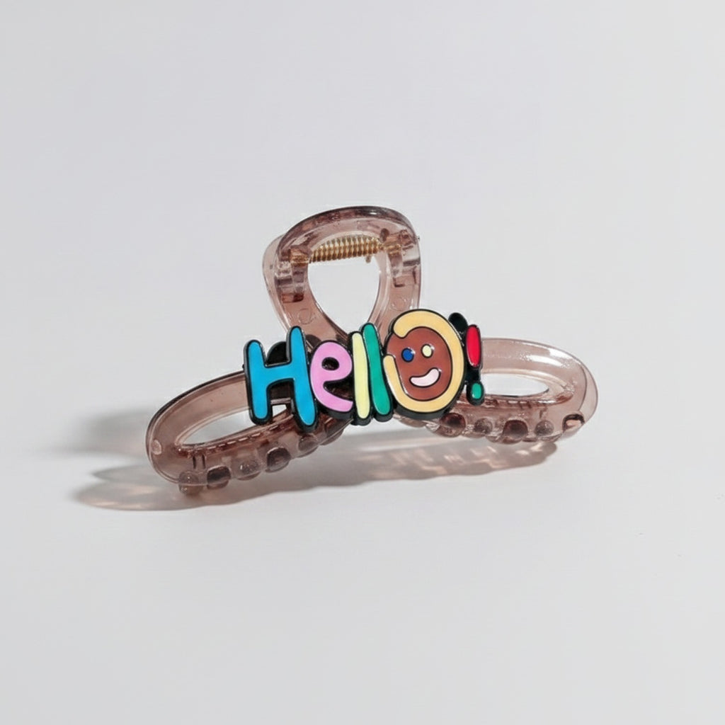 Translucent Brown Hair Claw With Colorful Smiley Charm – hair accessories (view 1)