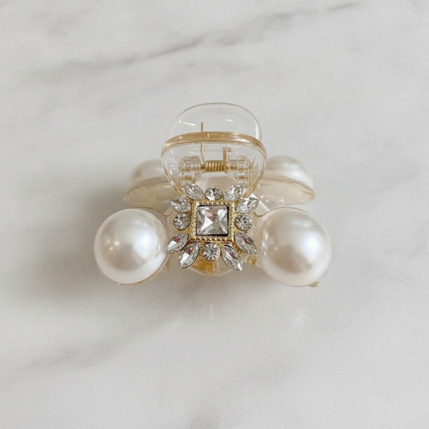 Pearl and Rhinestone Flower Hair Claw Clip