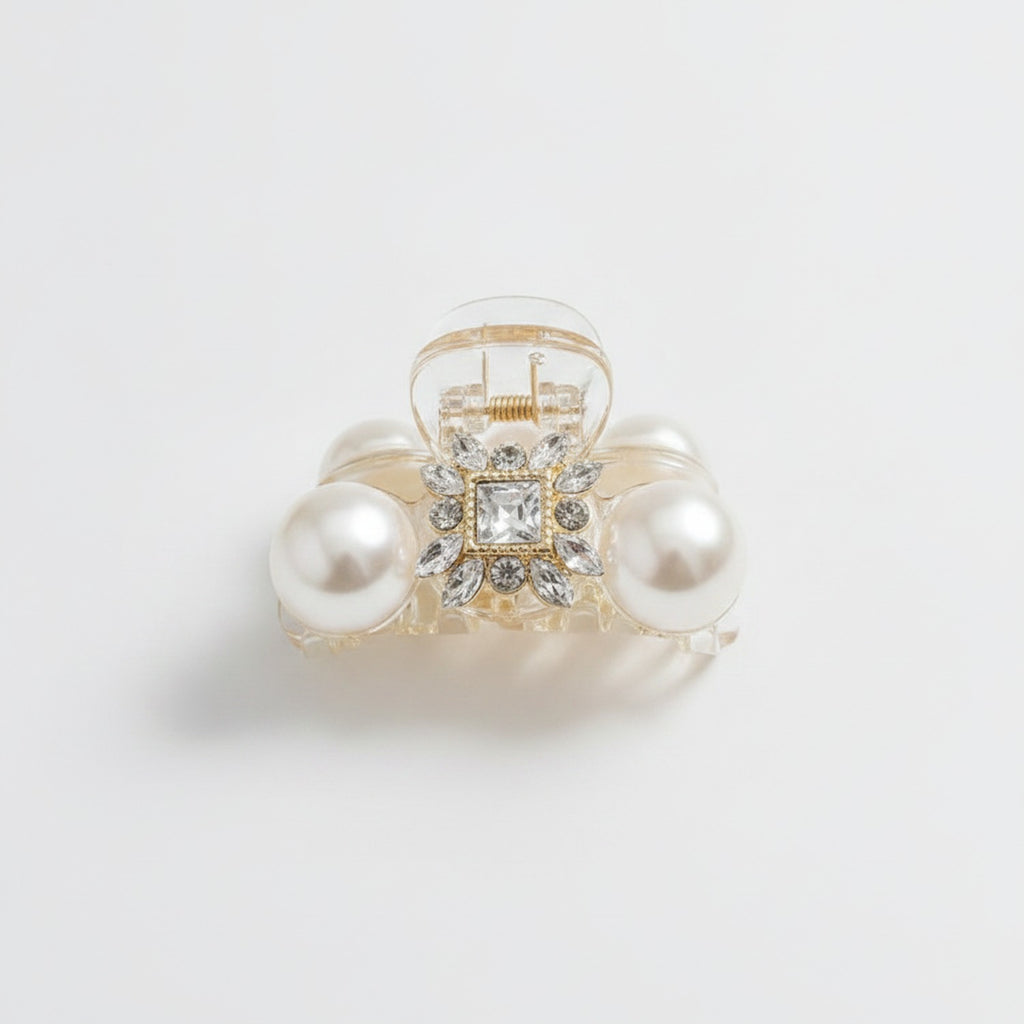 Pearl and Rhinestone Flower Hair Claw Clip – hair accessories (view 1)