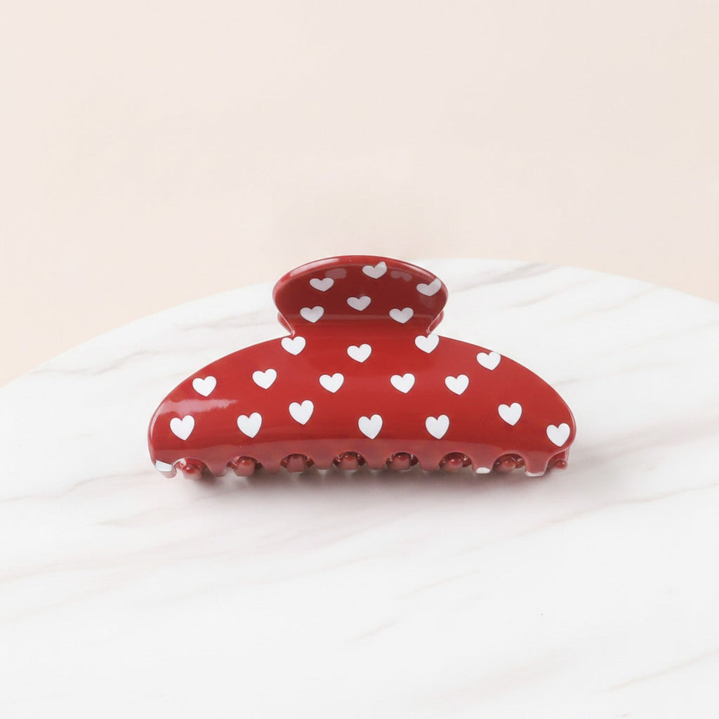 Heart Pearl Claw Hair Clip - Red Heart