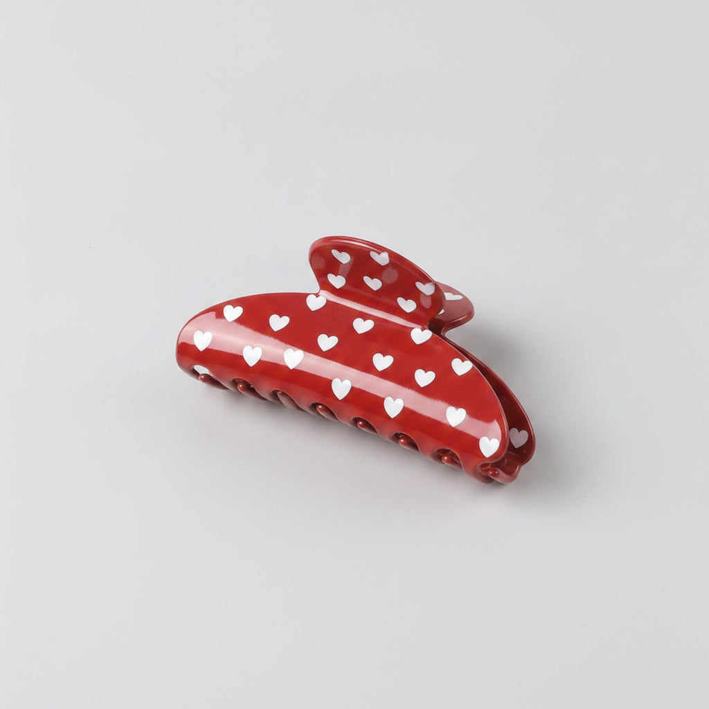 Heart Pearl Claw Hair Clip - Red Heart