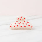 Heart Pearl Claw Hair Clip - Red Hearts Cream