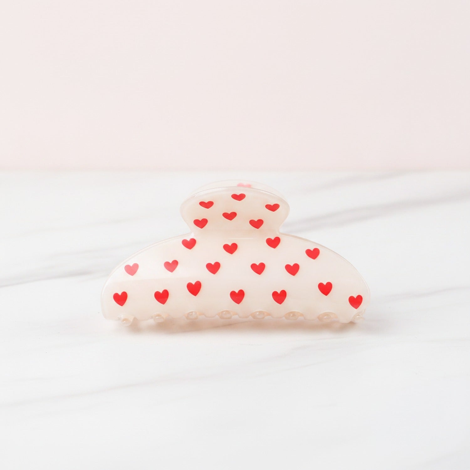 Heart Pearl Claw Hair Clip - Red Hearts Cream