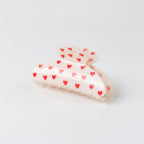 Heart Pearl Claw Hair Clip - Red Hearts Cream