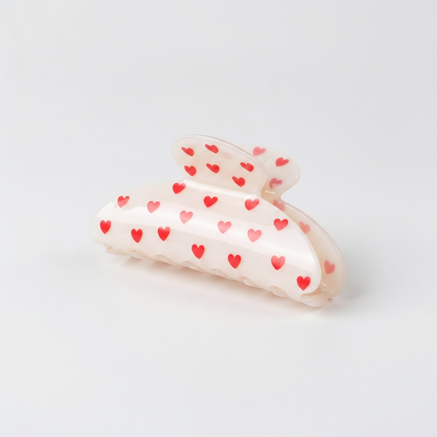 Heart Pearl Claw Hair Clip - Red Hearts Cream