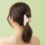 Heart Pearl Claw Hair Clip - Red Hearts Cream