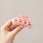 Cute Pink Marbled Cherry Rhinestone Hair Claw Clip