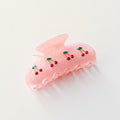 Cute Pink Marbled Cherry Rhinestone Hair Claw Clip