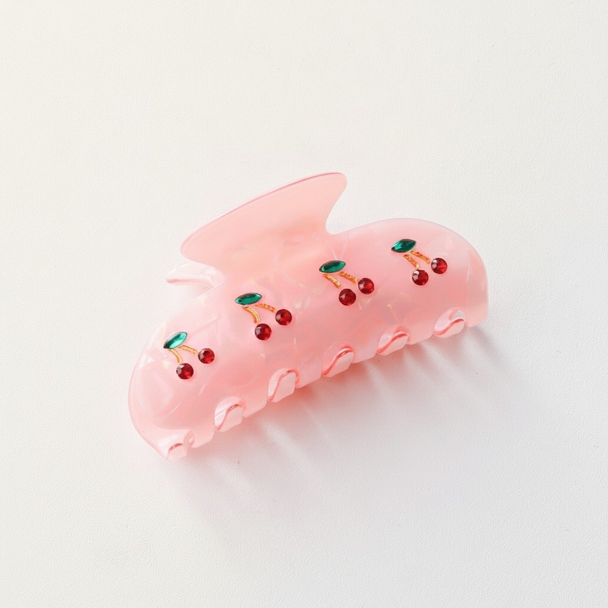Cute Pink Marbled Cherry Rhinestone Hair Claw Clip