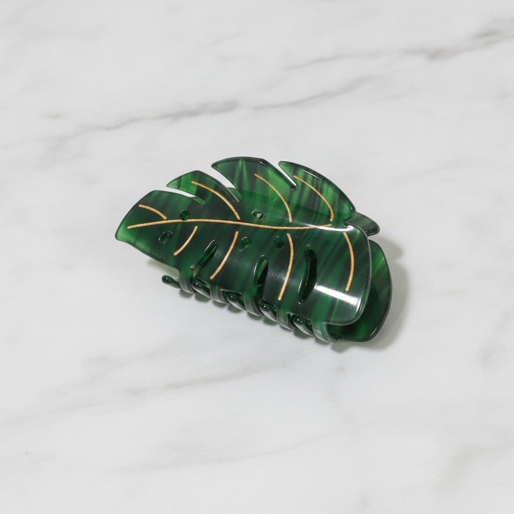 Green Monstera Leaf Hair Claw Clip Gold – hair accessories (view 3)