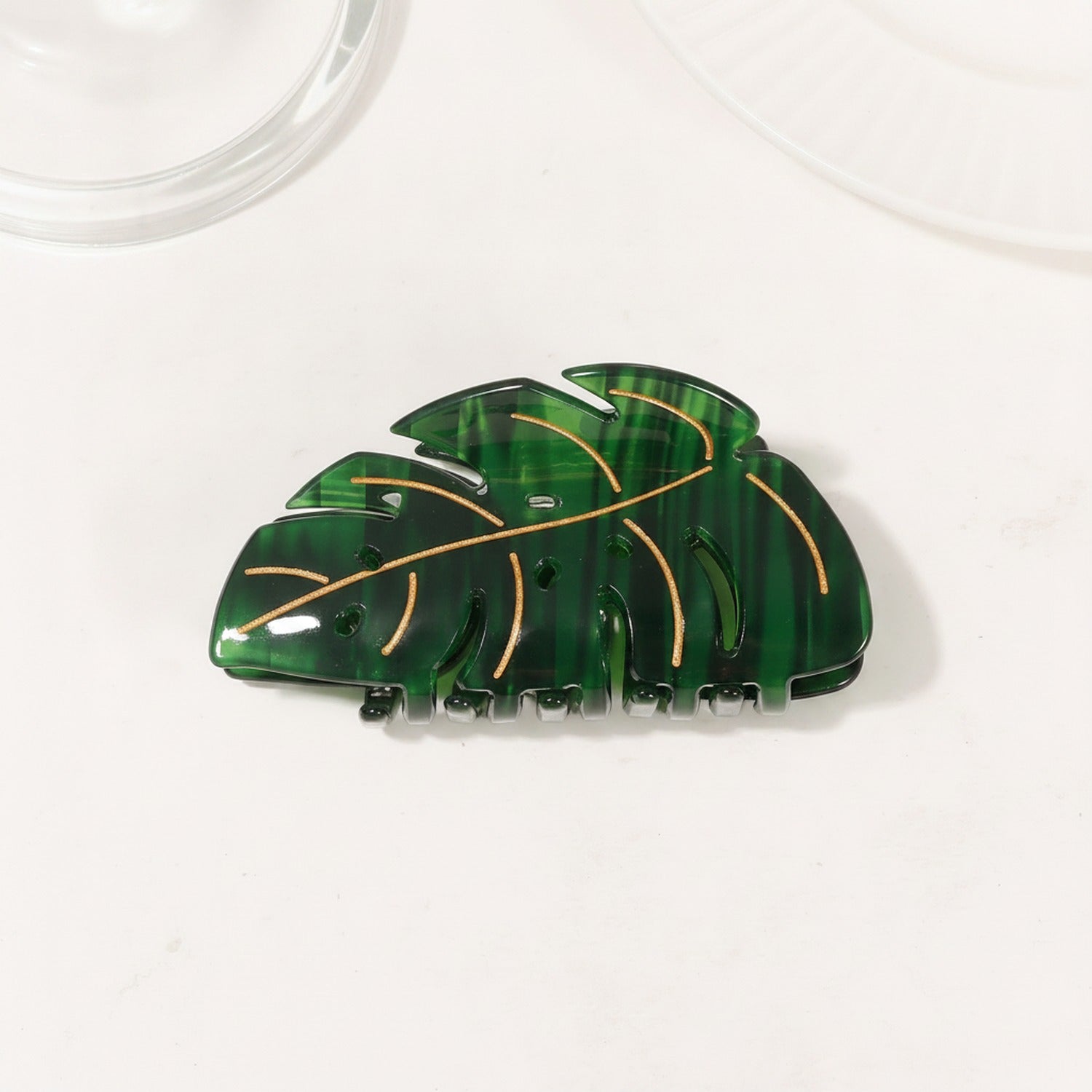Green Monstera Leaf Hair Claw Clip Gold