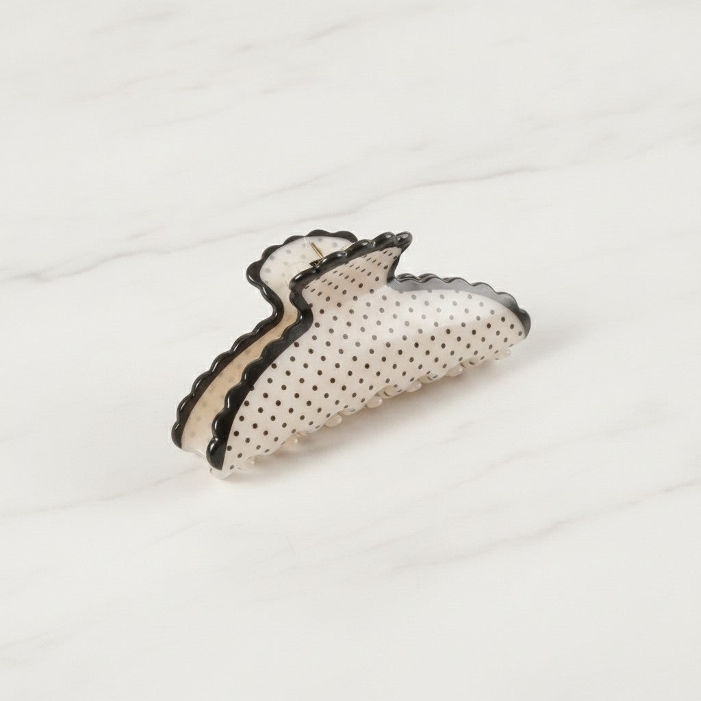 Claw Hair Clip - Cream Polka Dot