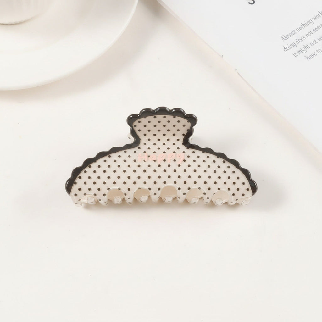 Claw Hair Clip - Cream Polka Dot
