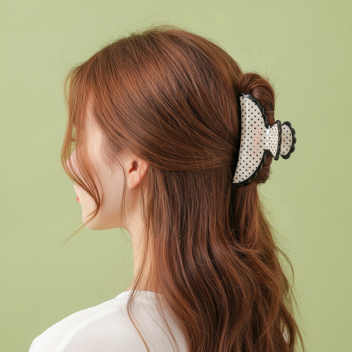 Claw Hair Clip - Cream Polka Dot