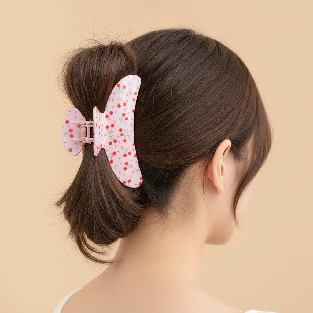 Pink Floral Beaded Hair Claw Clip – hair accessories (view 2)