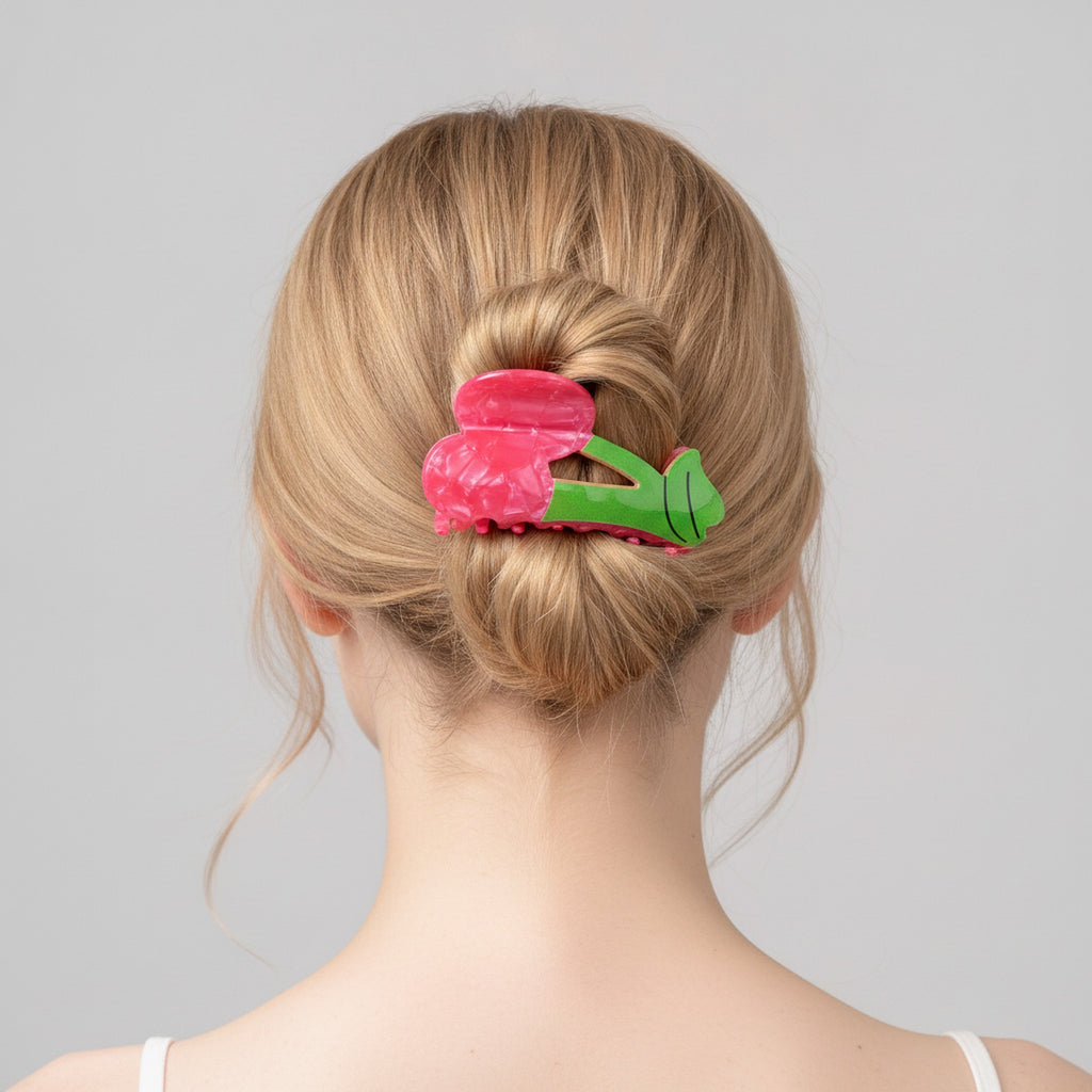 Pink Textured Caterpillar Hair Claw Clip – hair accessories (view 2)