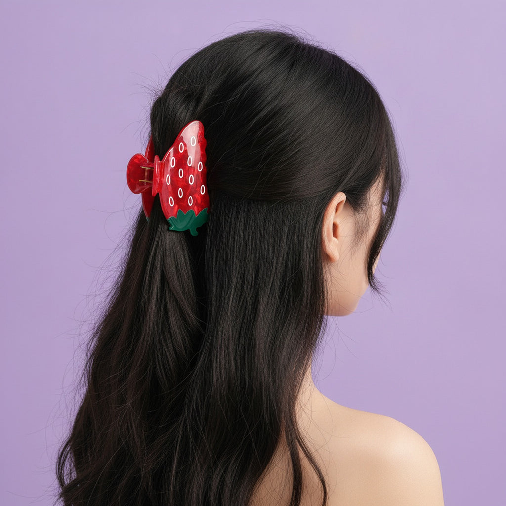 Red Strawberry Beaded Hair Claw Clip – hair accessories (view 2)