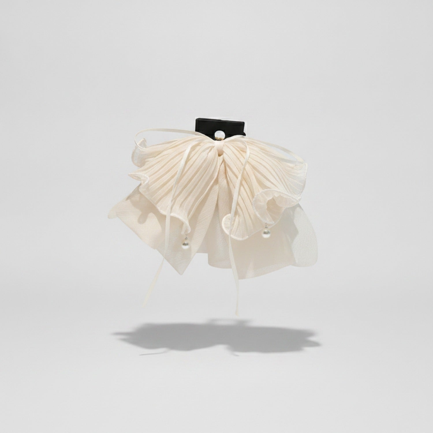 Pleated Flower Hair Claw Clip Pearl - Chiffon Butterfly Hair Clip Beige