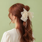 Pleated Flower Hair Claw Clip Pearl - Chiffon Butterfly Hair Clip Beige