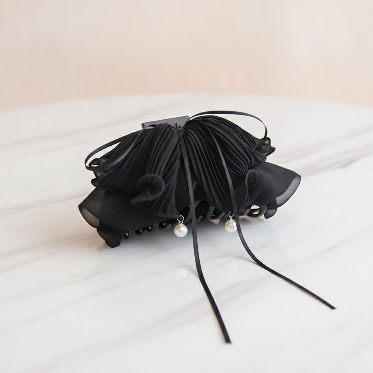 Pleated Flower Hair Claw Clip Pearl - Chiffon Butterfly Hair Clip Black