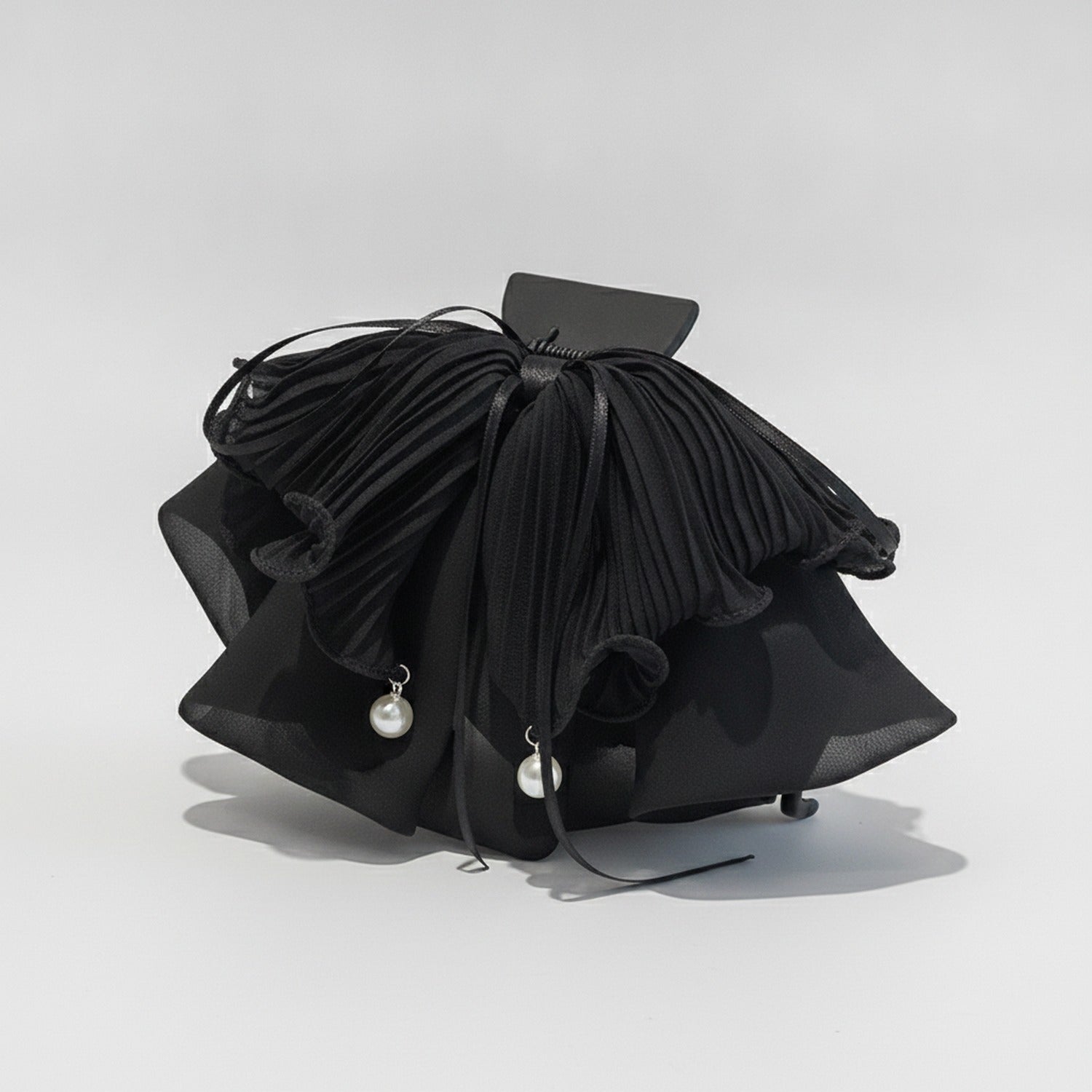Pleated Flower Hair Claw Clip Pearl - Chiffon Butterfly Hair Clip Black