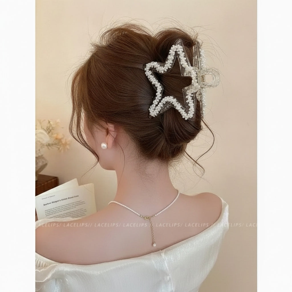 Pearl Beaded Star Hair Claw Clip – hair accessories (view 3)
