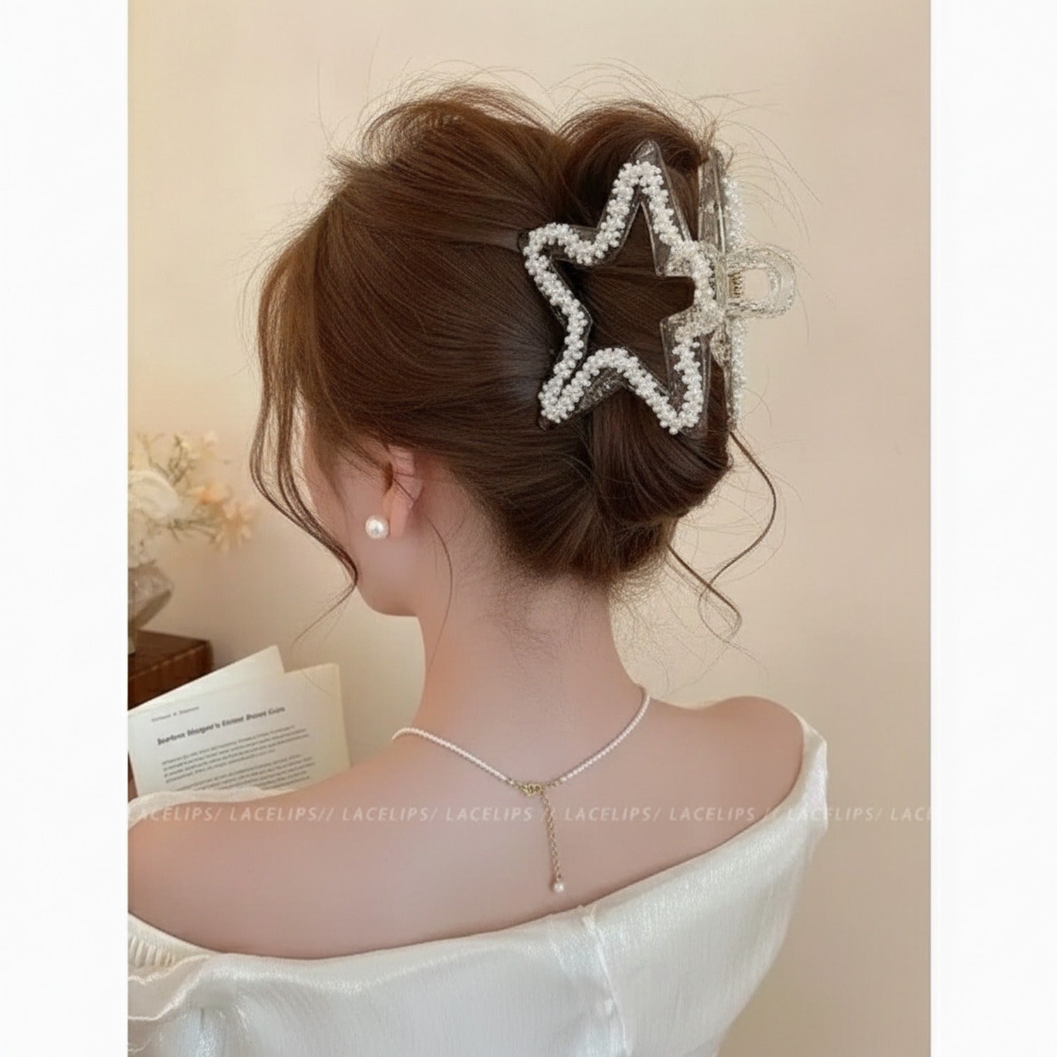 Pearl Beaded Star Hair Claw Clip
