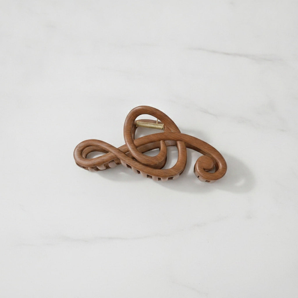 Wooden Treble Clef Music Hair Claw - Dark Wood Grain Music Note Claw Clip