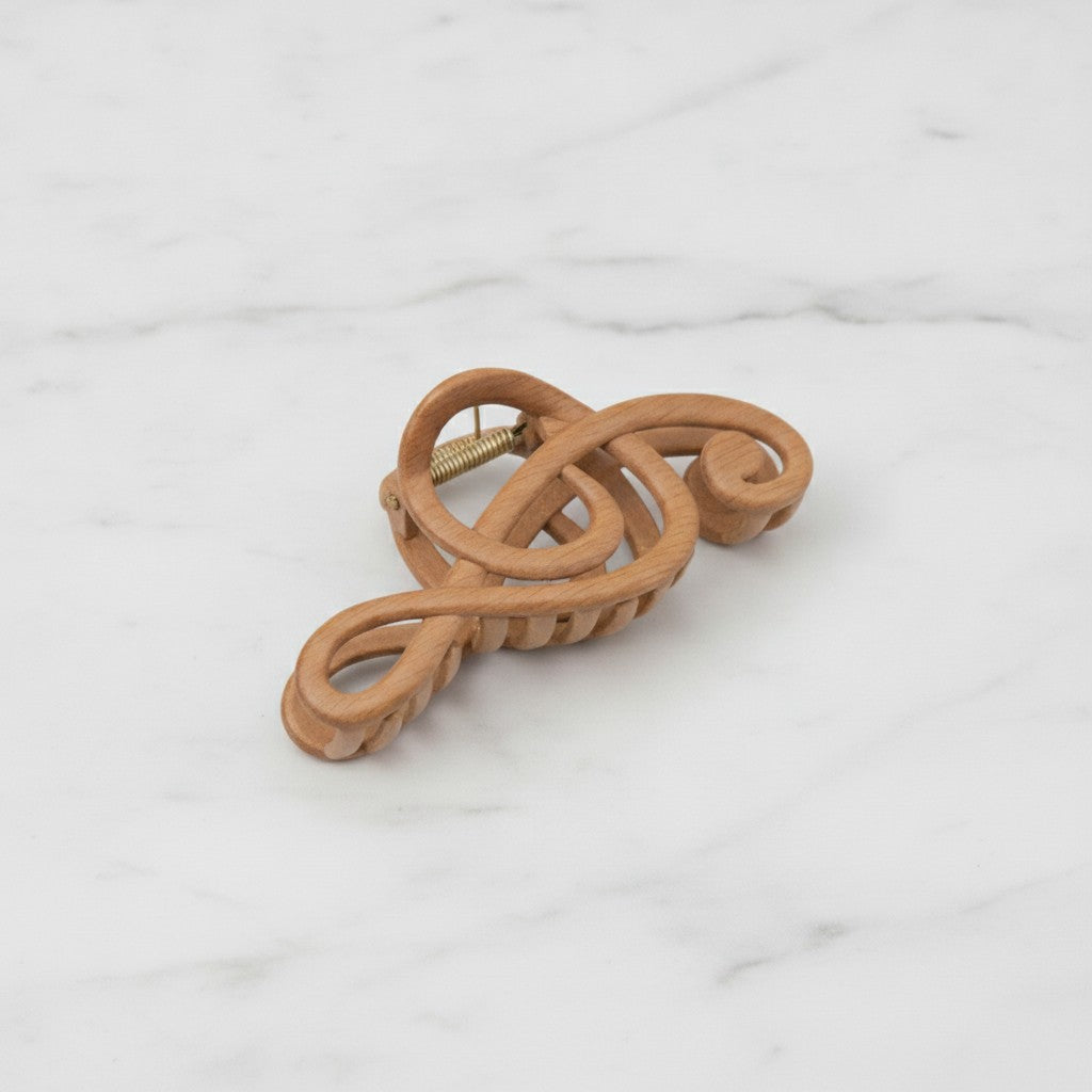 Wooden Treble Clef Music Hair Claw - Wood Grain Music Note Hair Clip – hair accessories (view 3)