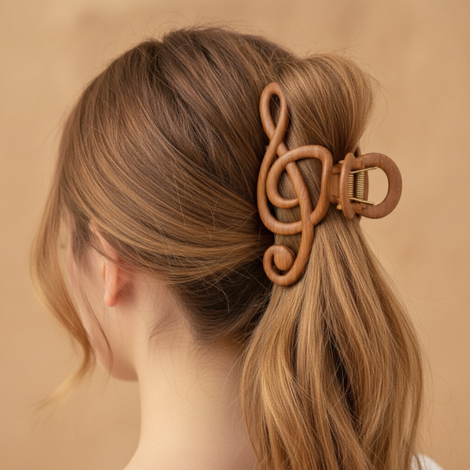 Wooden Treble Clef Music Hair Claw - Wood Grain Music Note Hair Clip