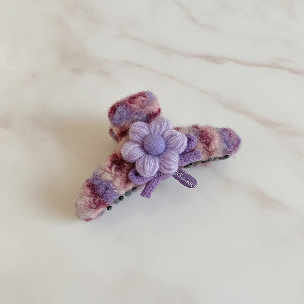 Fuzzy Plush Flower Hair Claw Clip – hair accessories (view 2)