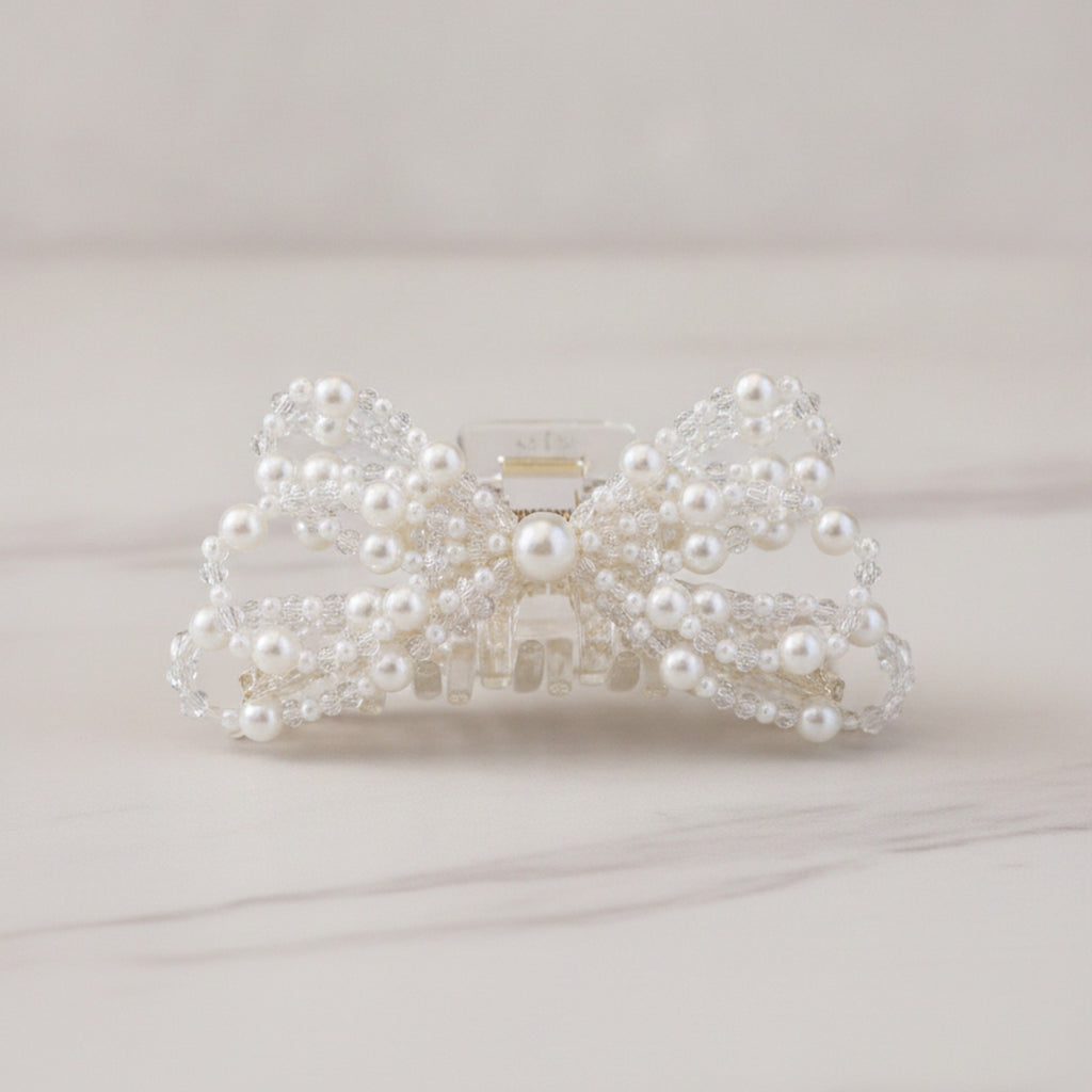 Pearl Beaded Bow Hair Claw Clip – hair accessories (view 2)