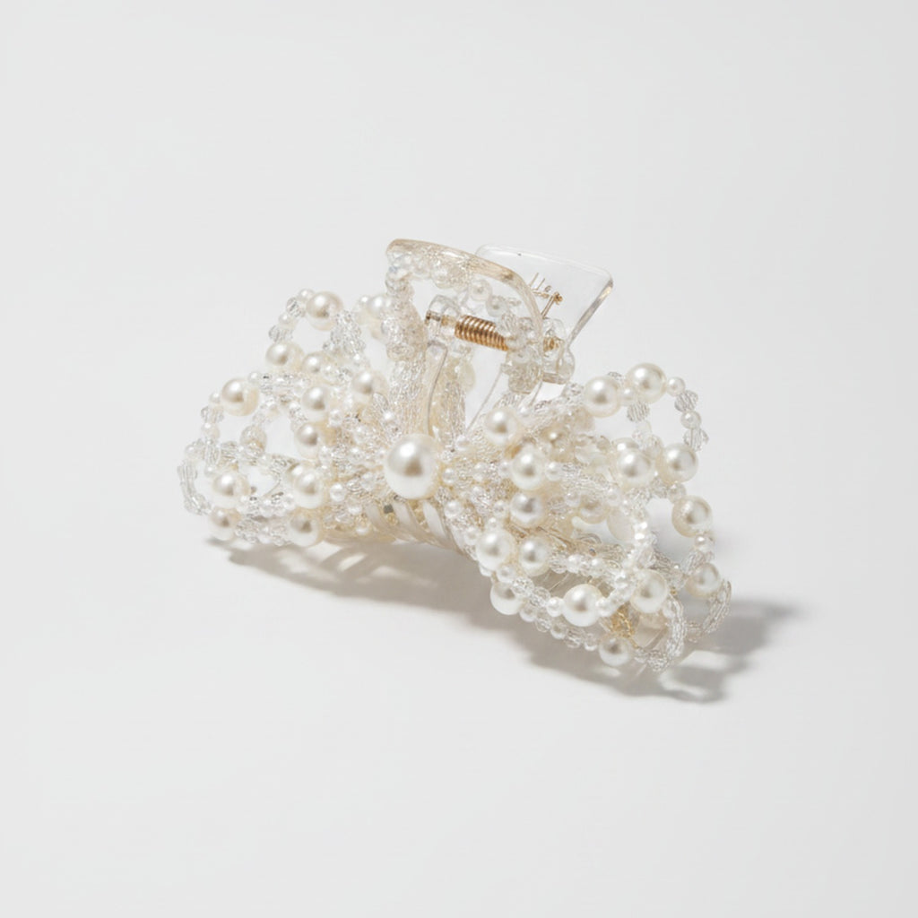Pearl Beaded Bow Hair Claw Clip – hair accessories (view 1)
