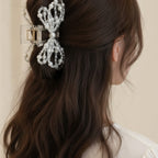 Pearl Beaded Bow Hair Claw Clip – hair accessories (view 3)