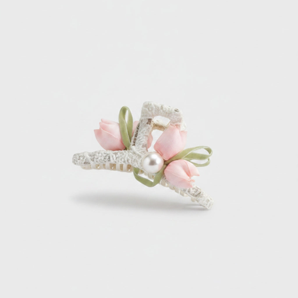 Pink Flower Pearl Hair Claw Clip – hair accessories (view 1)