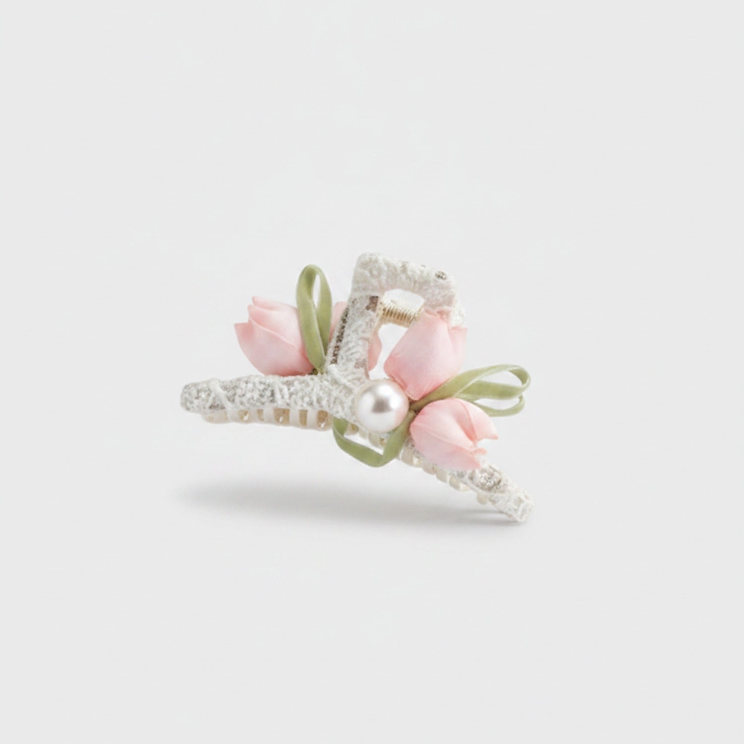 Pink Flower Pearl Hair Claw Clip
