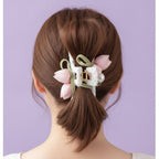 Pink Flower Pearl Hair Claw Clip – hair accessories (view 3)