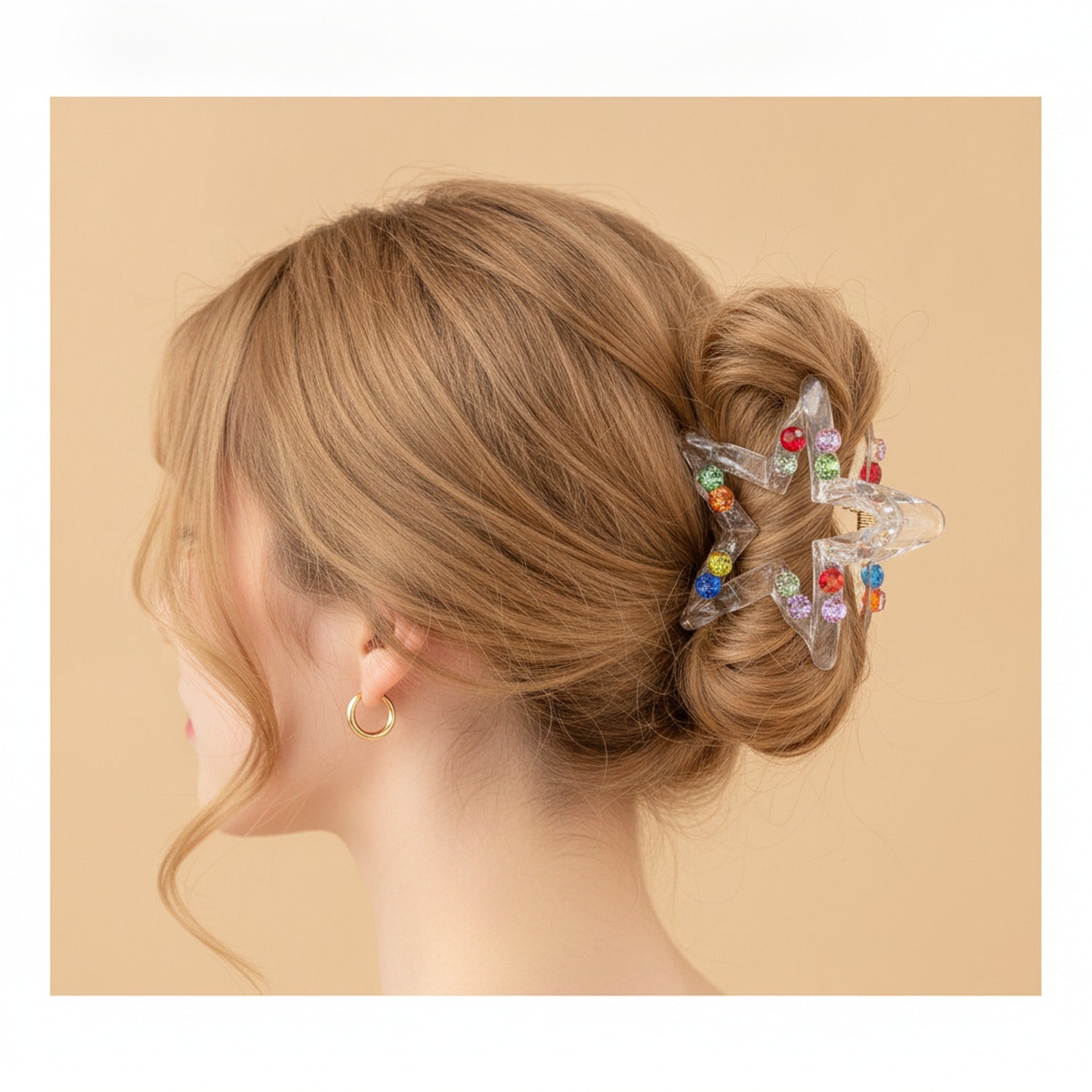 Rainbow Rhinestone Star Hair Claw Clip